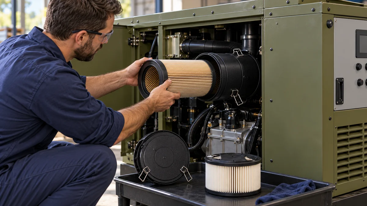 A maintainer withdraws the tan element along the black housing axis, with the cover supported on the tray